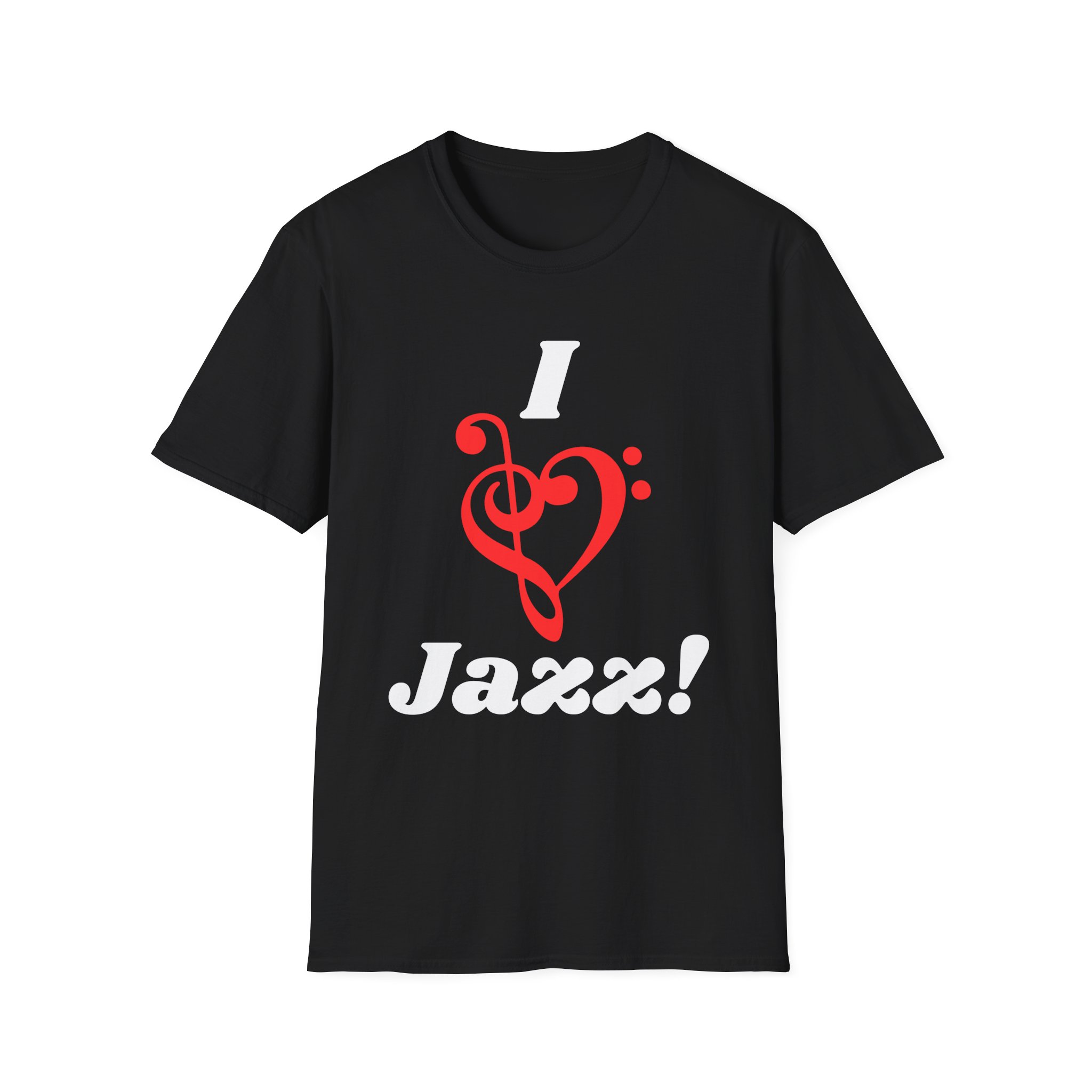"I ❤️ Jazz" T-shirt with Treble/Bass Clef "Heart"